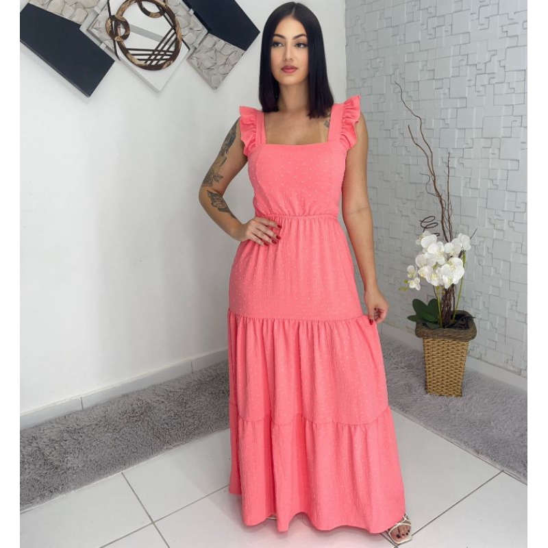 Vestido Longo Luxo Babada Na Manga Shopee Brasil