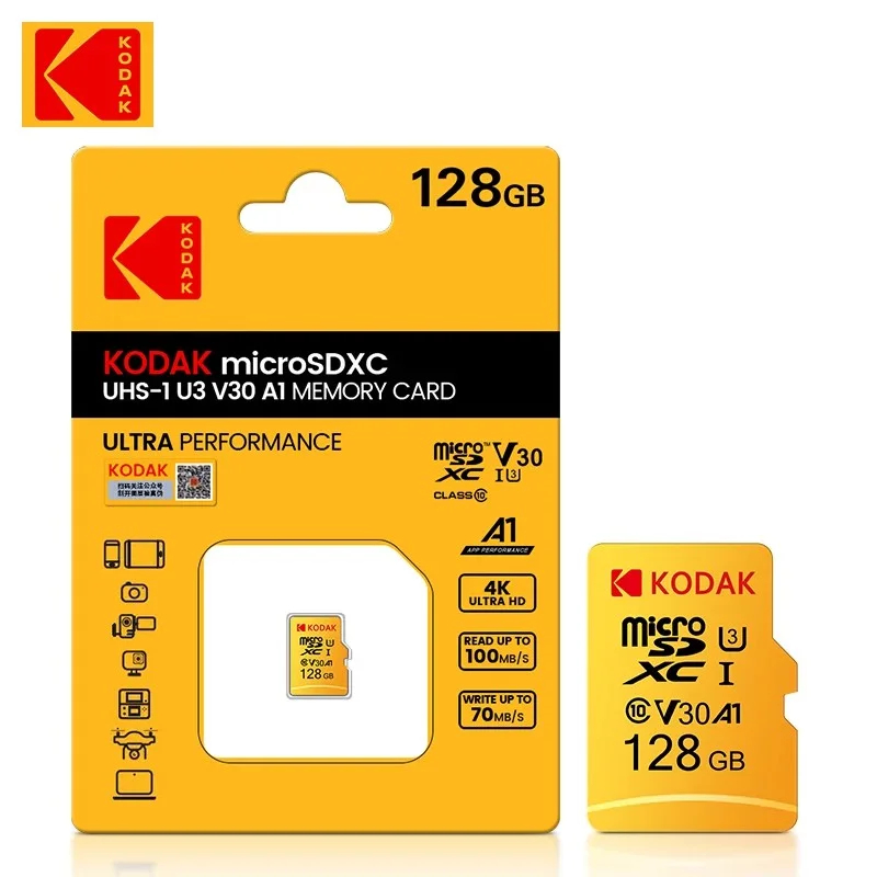 Cartão De Memória Sd 128gb Classe 10 Original Adaptador Kodak Micro