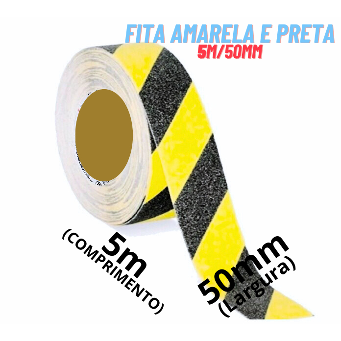 Fita Lixa Adesiva Antiderrapante De Piso Amarela E Preta 5mtsx50mm