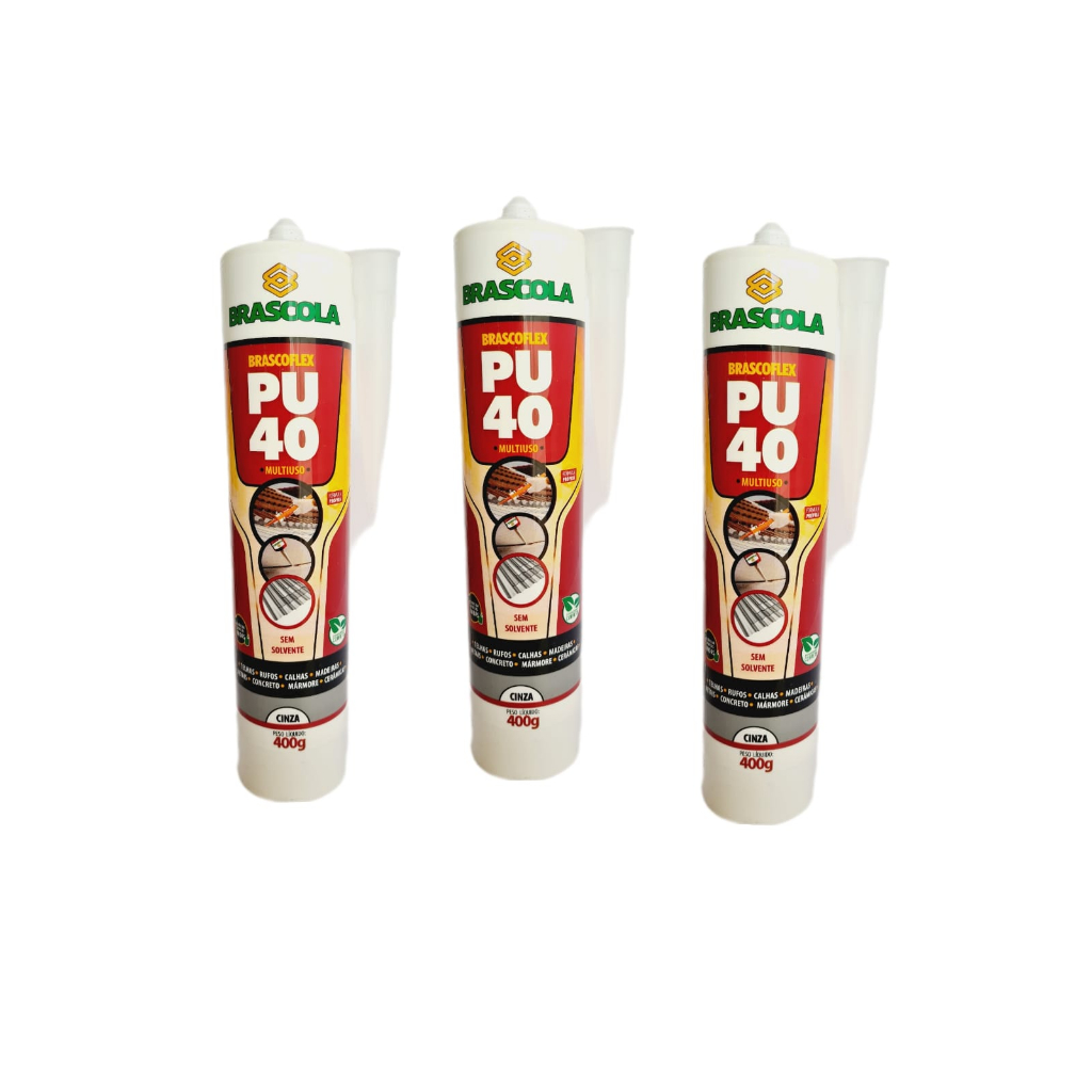 PU 40 MULTIUSO CINZA SELANTE BRASCOLA 400g KIT 3 UNIDADES VEDAÇÃO PIAS