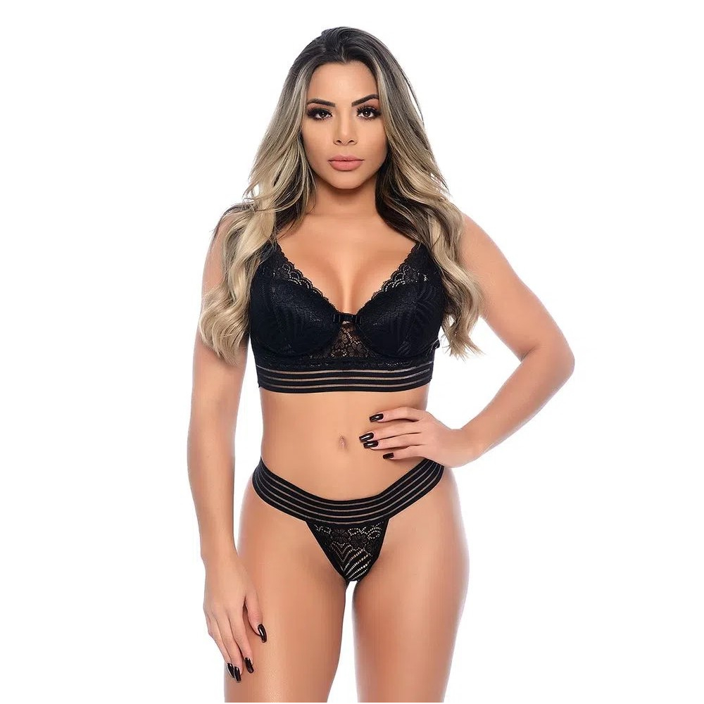 Conjunto De Lingerie Sexy Suti De Renda E Faixa Tiras Bojo