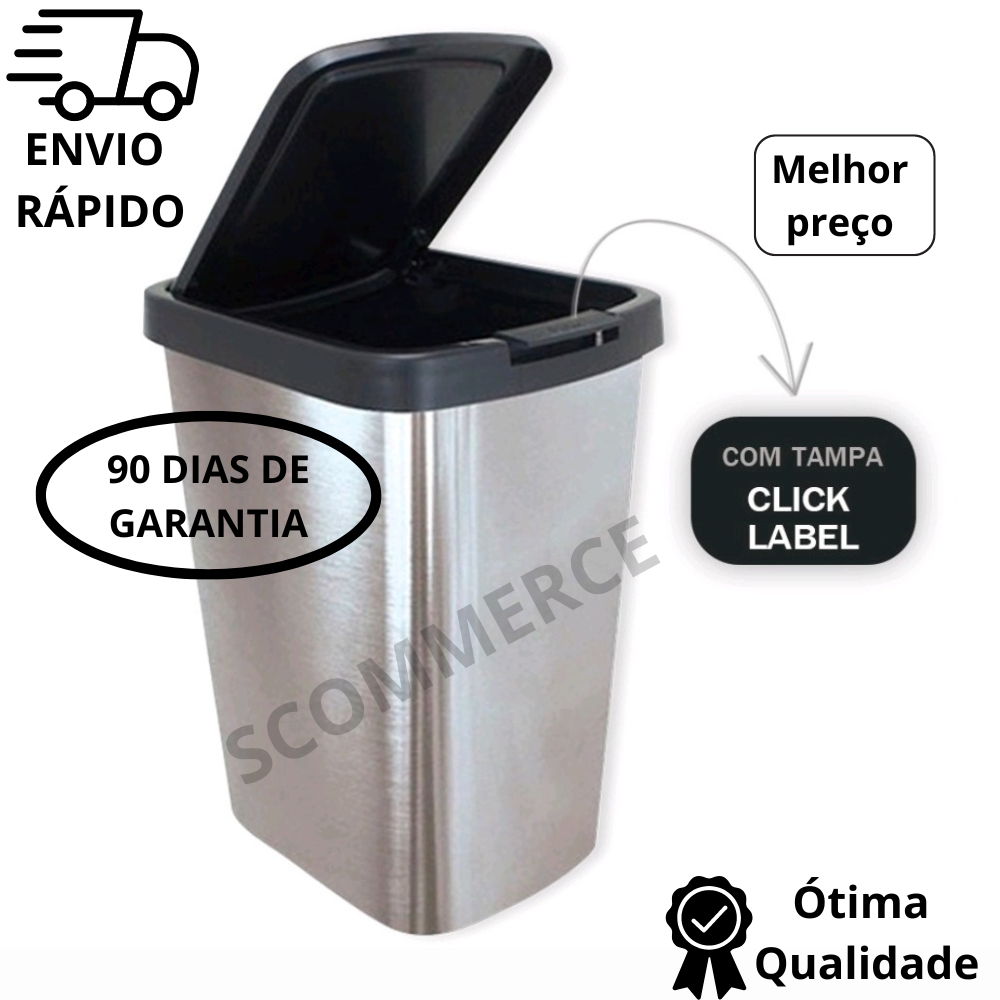 Lixeira Cesto 9 Litros Tampa Click Label Cinza Inox Shopee Brasil