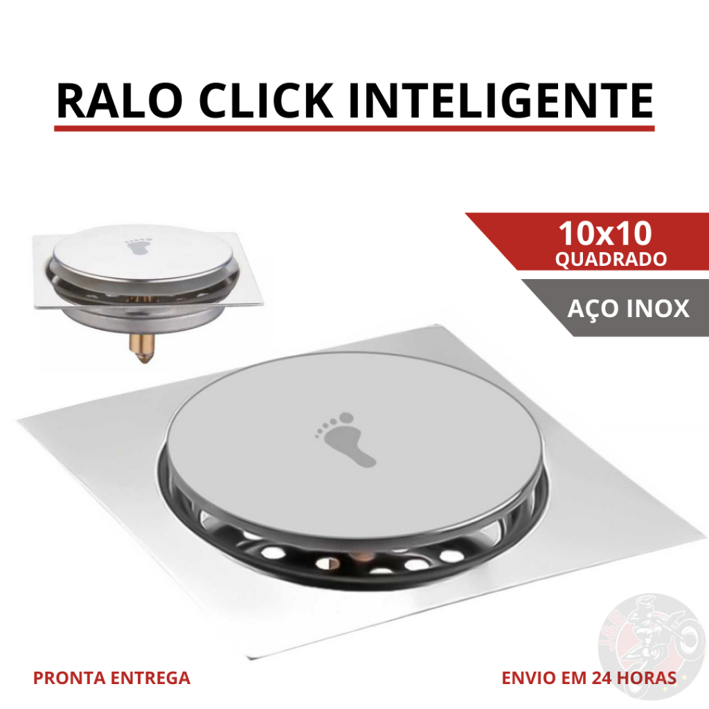 Ralo Click Inteligente 10x10cm Cromado Inox Banheiro Veda Cheiro