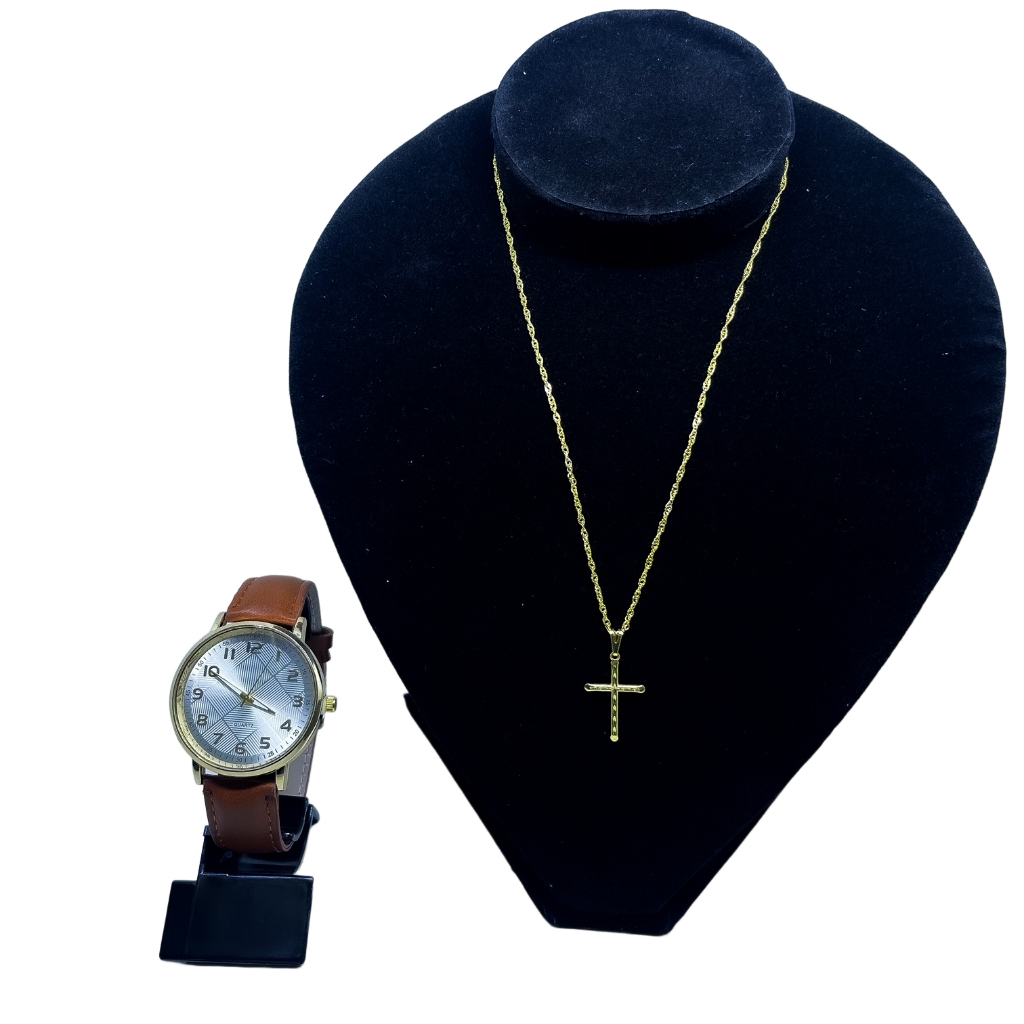 Conjunto Relógio Masculino Quartz Original Colar Corrente Pingente