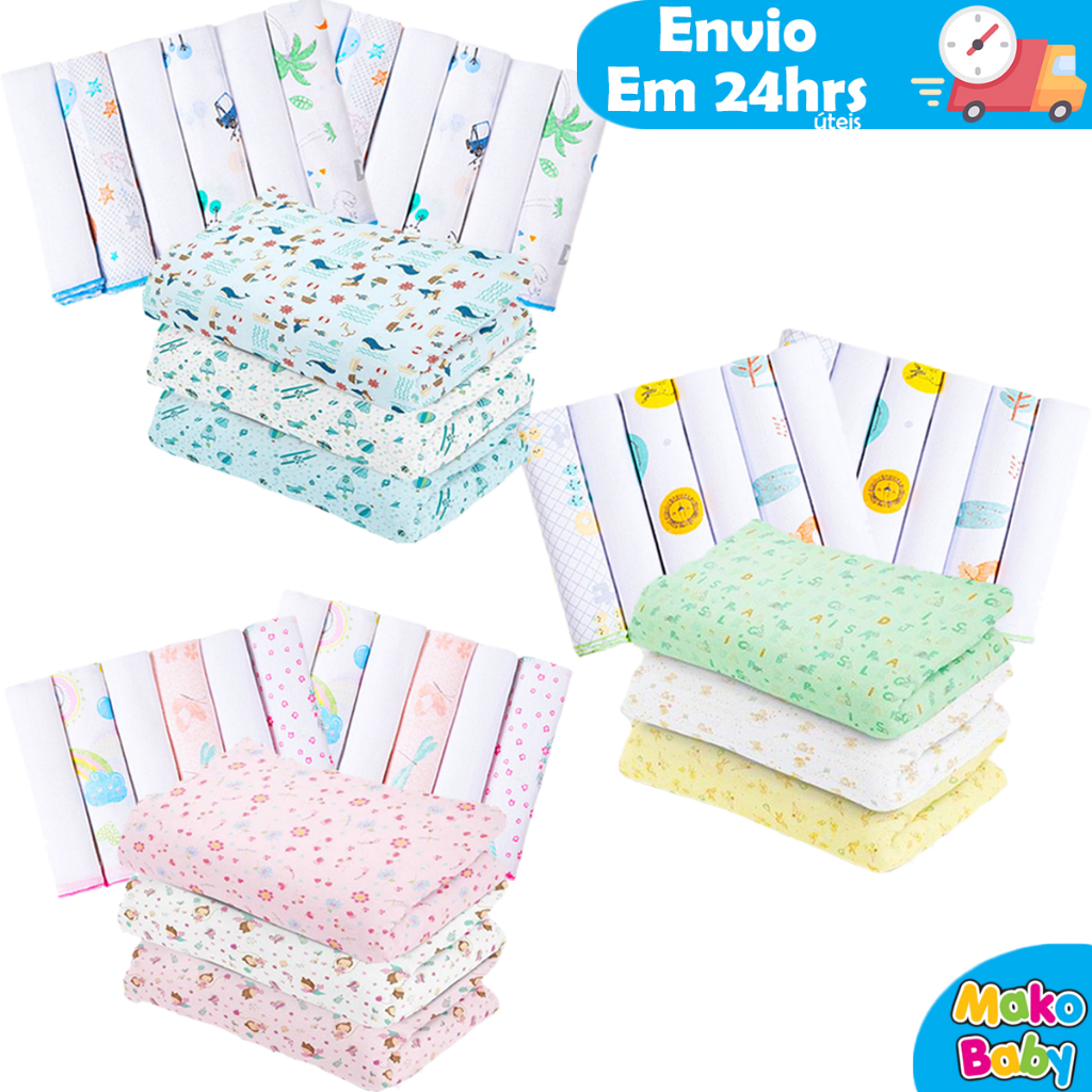 Kit Pe As Enxoval Beb Cueiros Flanelados Estampados Ou Lisos