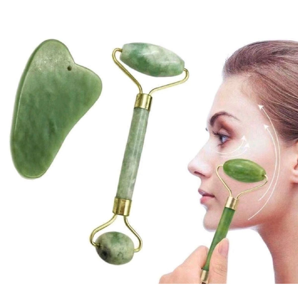 Massagem Facial Anti Ruga Rolo Pedra De Jade Placa Gua Sha Para Rosto