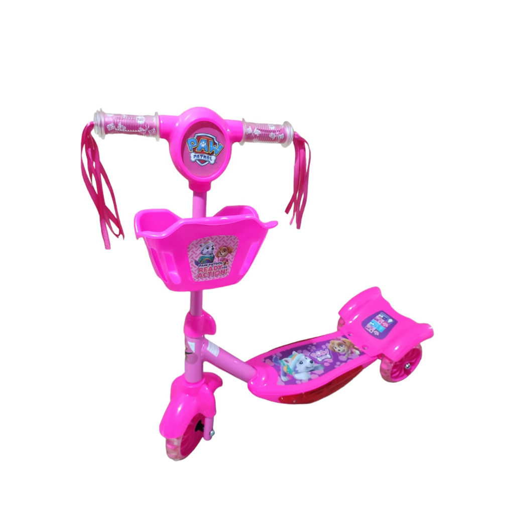 Patinete Patrulha Canina Cestinha Infantil Musical Luzes Rodas