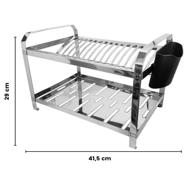 Escorredor Secador Inox 16 Pratos Louça Porta Talheres Premium