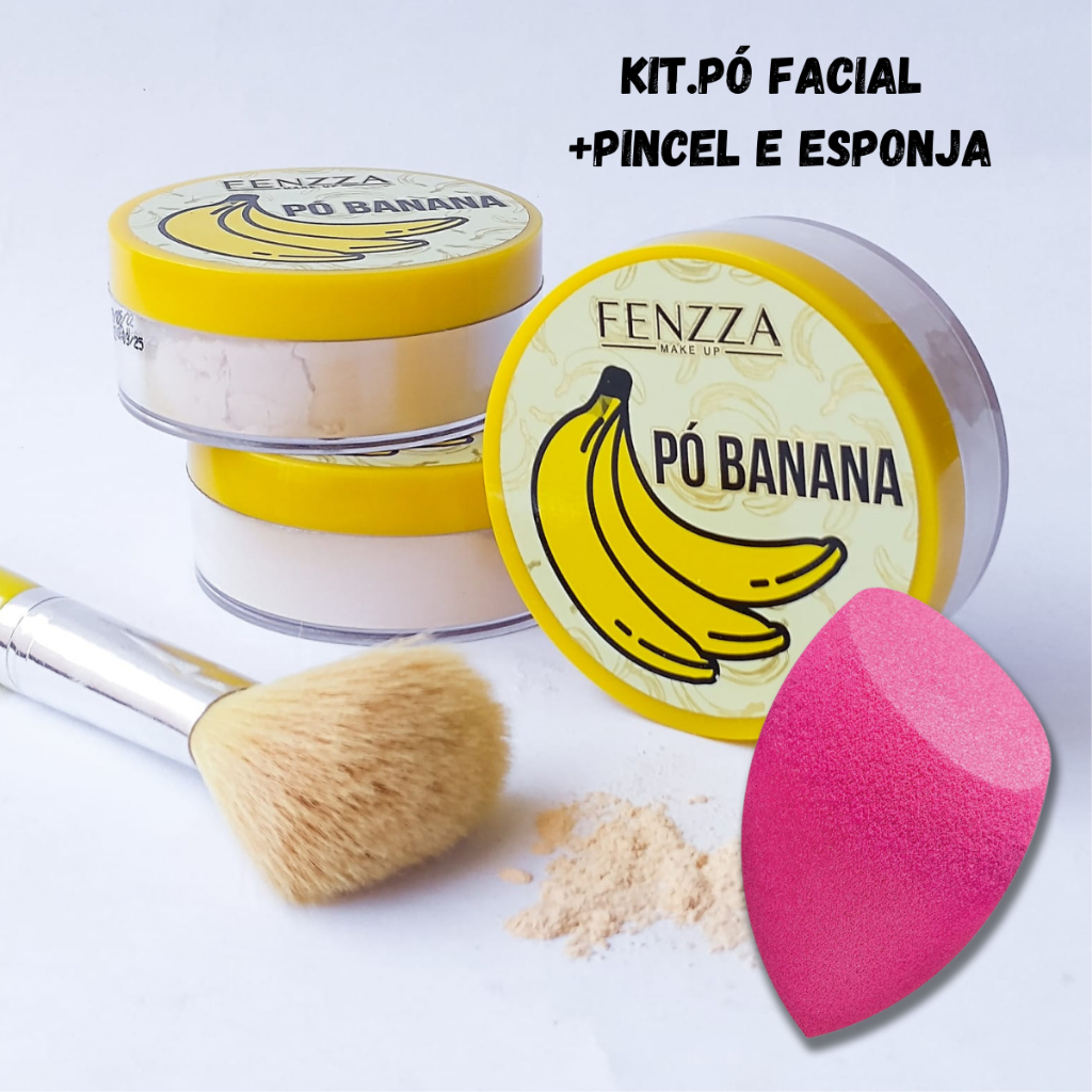 Kit P Facial Banana Fixador Pincel E Esponja Facial Translucido