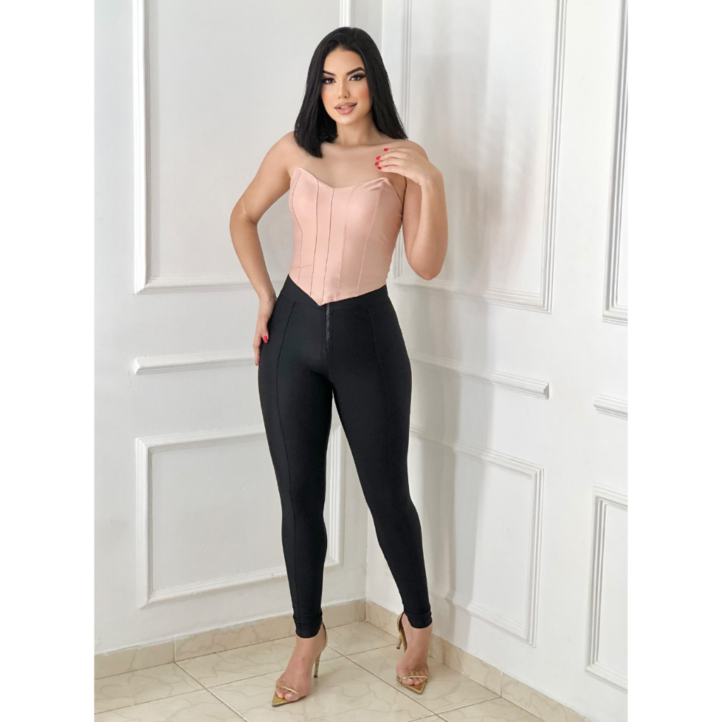 Cropped Feminino Morcego Preto Courino Couro Fake Corselet Crooped Top