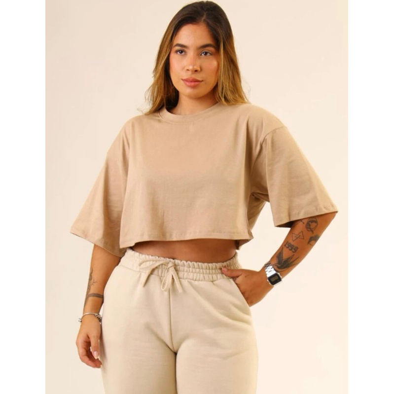 T Shirt Feminina Blusinha Cropped B Sica Bege Nude Shopee Brasil