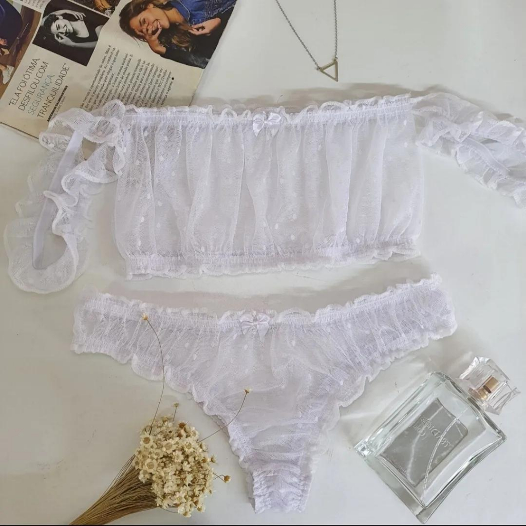 Conjunto De Lingerie Adulto Sexy Todo De Tule Póa Transparente Sutiã