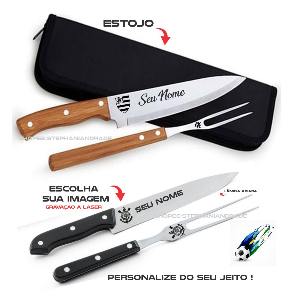 Estojo Churrasco Faca E Garfo Bag Kit Personalizado Inox Presente