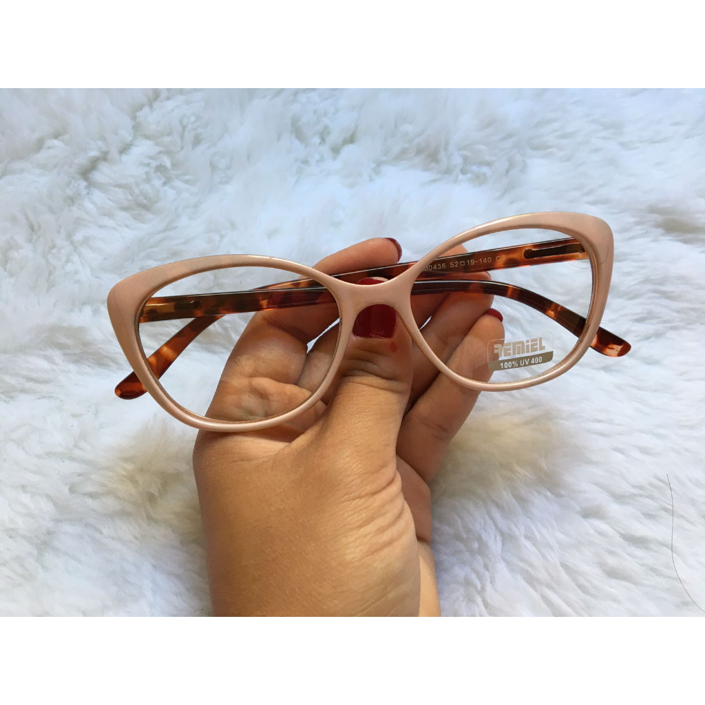 Armação Oculos Gatinho Nude Feminino Lente Sem Grau Acetato Moda