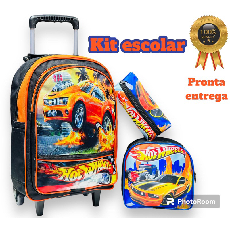 Kit Mochila Escolar Rodinhas Lancheira E Estojo Hot Wheels Shopee Brasil