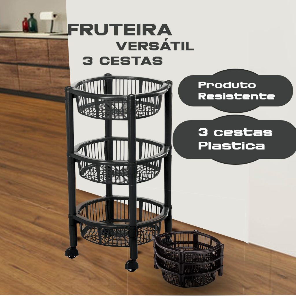 Fruteira Cesto Organizador Redondo Andares Empilh Veis Plastica