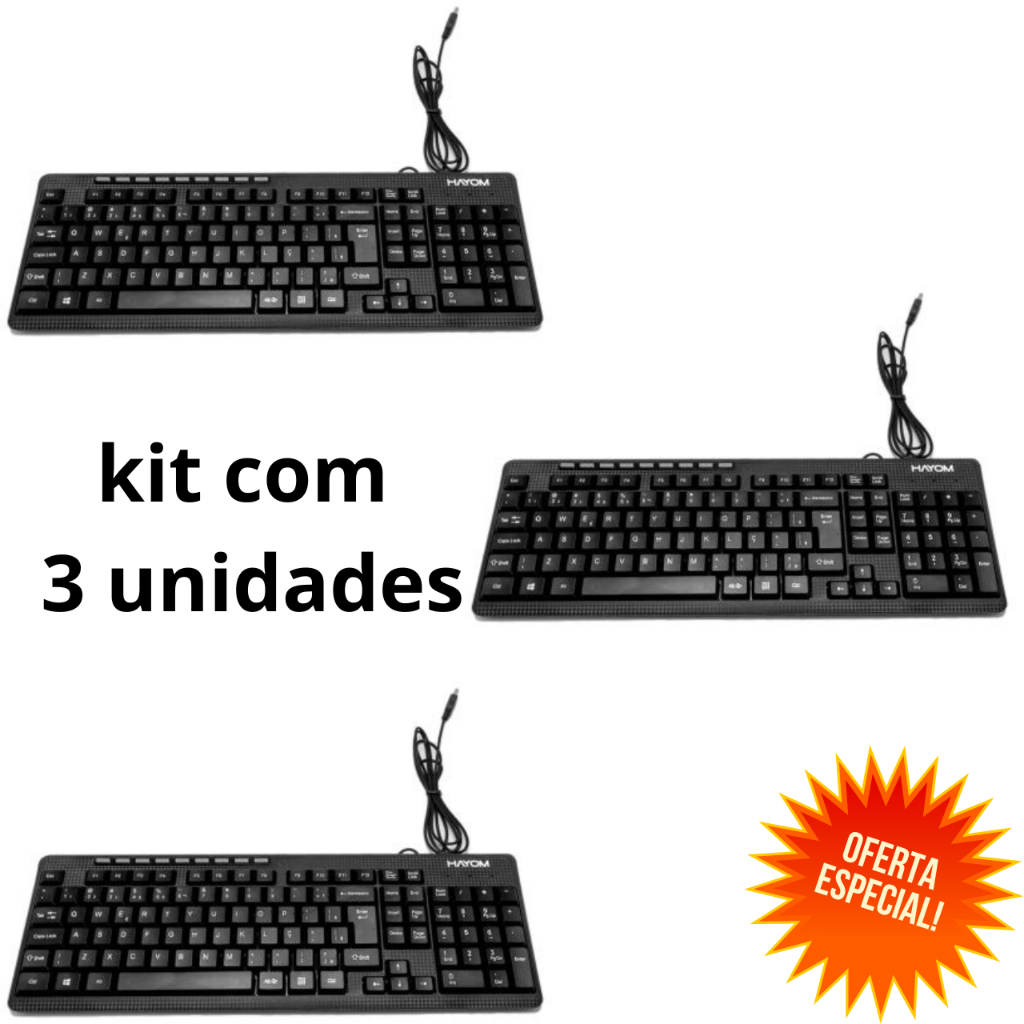 Teclado Basico Kit 3 UND Preto USB ABNT2 Hayom Tc3201 Shopee Brasil