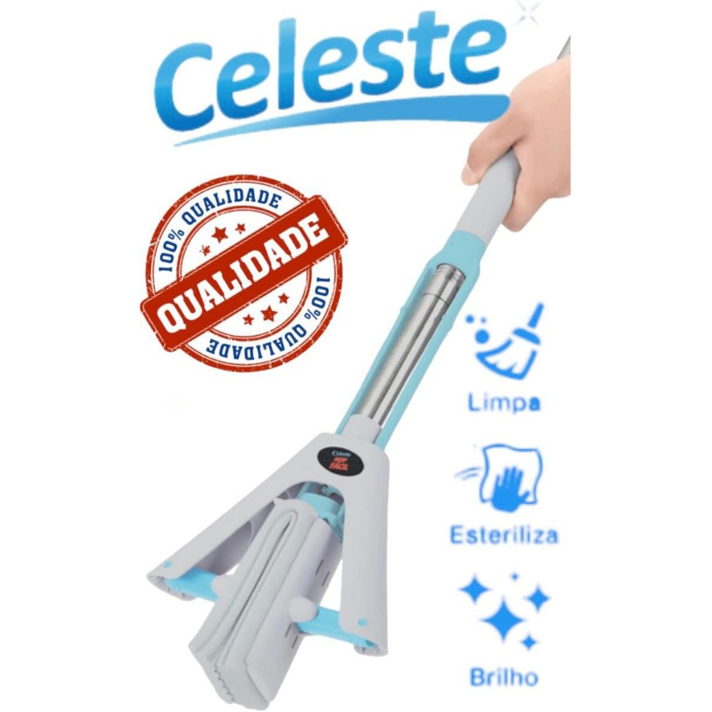 Mop Rodo Magico Celeste Original Limpeza Geral Plus Lava E Seca