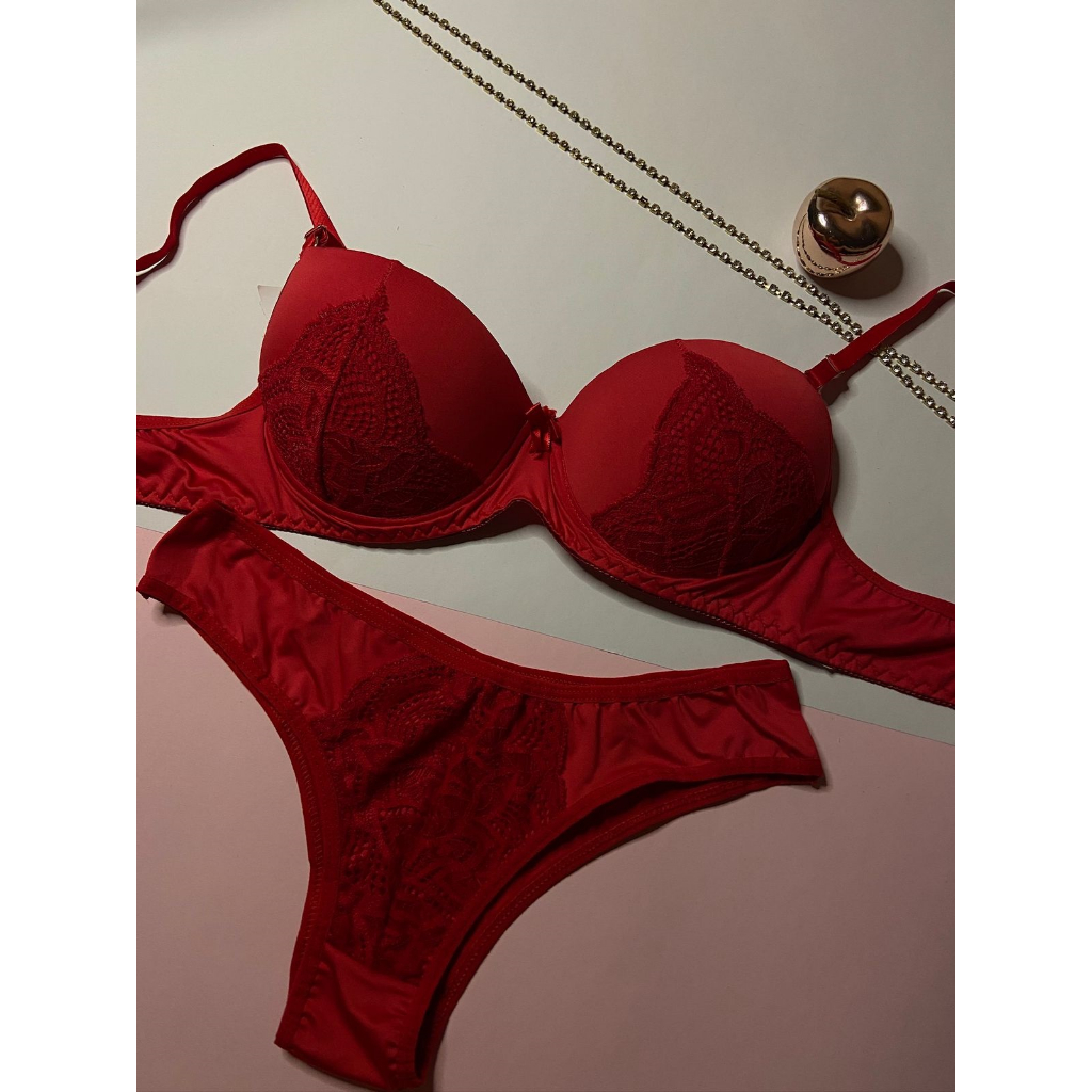 Promo O Conjunto Lingerie Vermelha Detalhe Em Renda Shopee Brasil