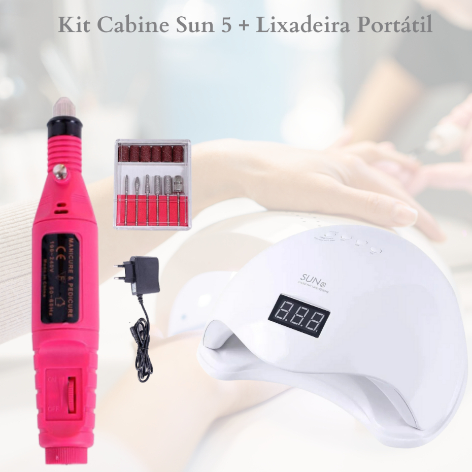 Kit Cabine Sun 5 Secadora LED UV e Lixadeira Portátil Shopee Brasil