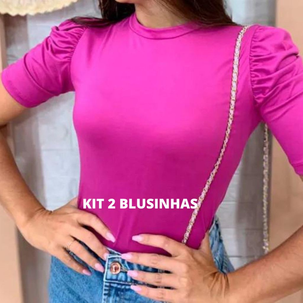 Kit 2 Blusa Feminina Manga Princesa Bufante Blusinha Manga Curta Suede