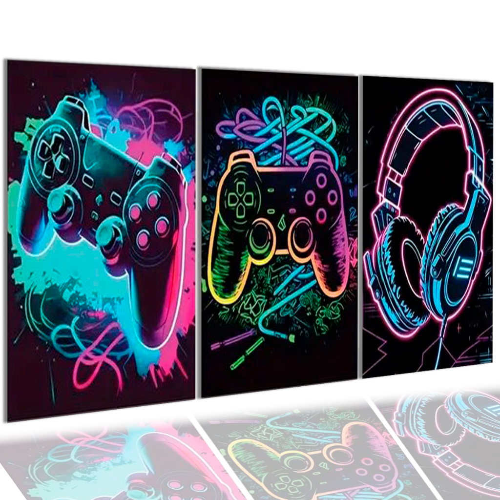 Quadro Decorativo Gamer Vídeo Game Controle Jogo Neon Para Quarto