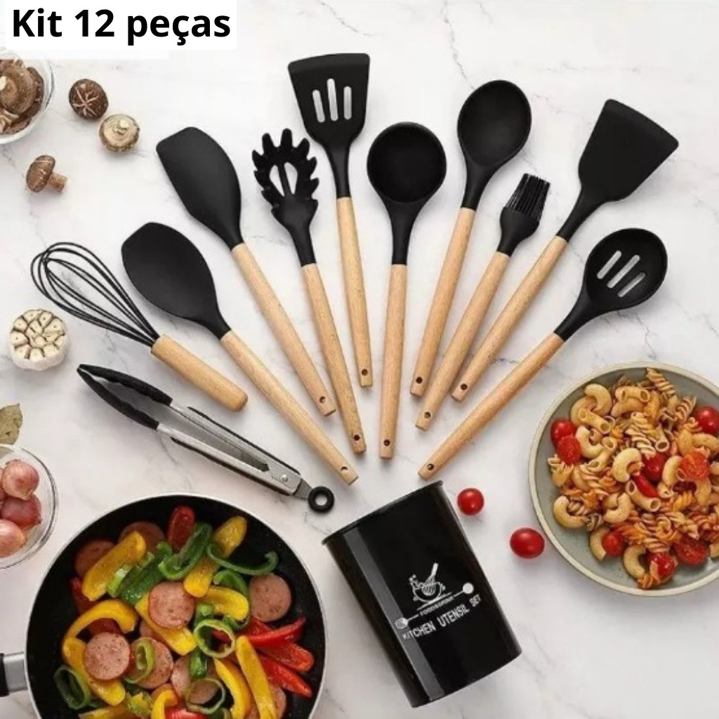 Jogo Kit C Pe As Utens Lios De Cozinha Colheres Esp Tulas Silicone