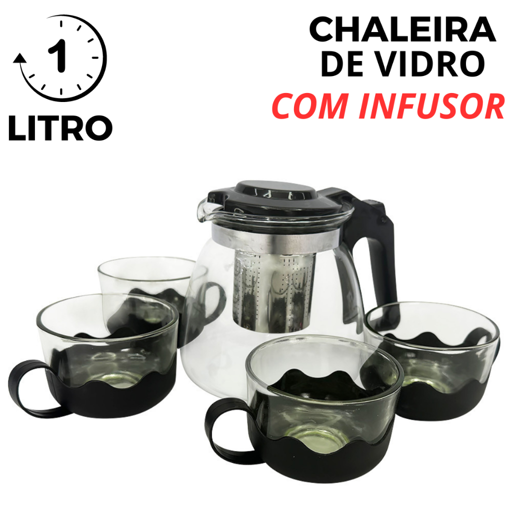 Chaleira Infusor Capacidade Litro Acompanha X Caras Em Vidro