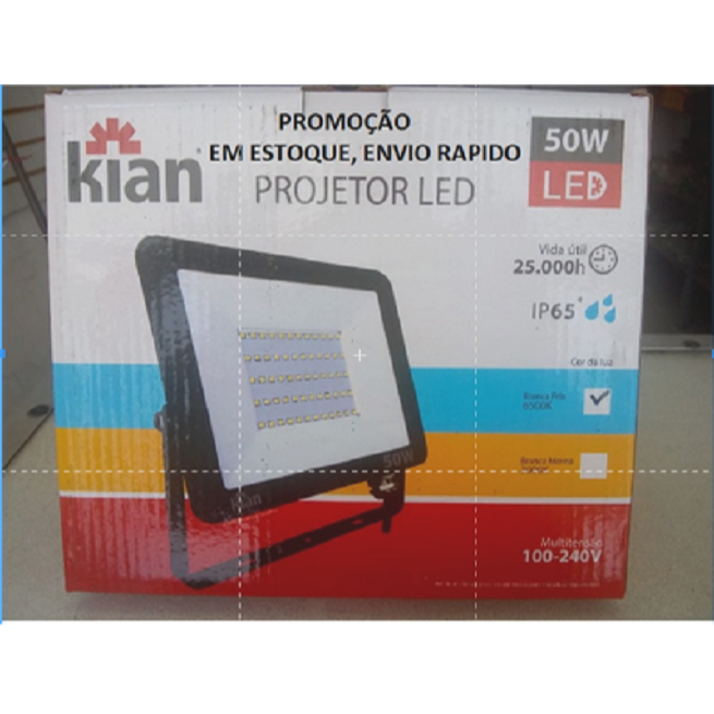 Refletor Led 50W 4 000LM 6500K Ip65 Luz Super Branca Bivolt Kian