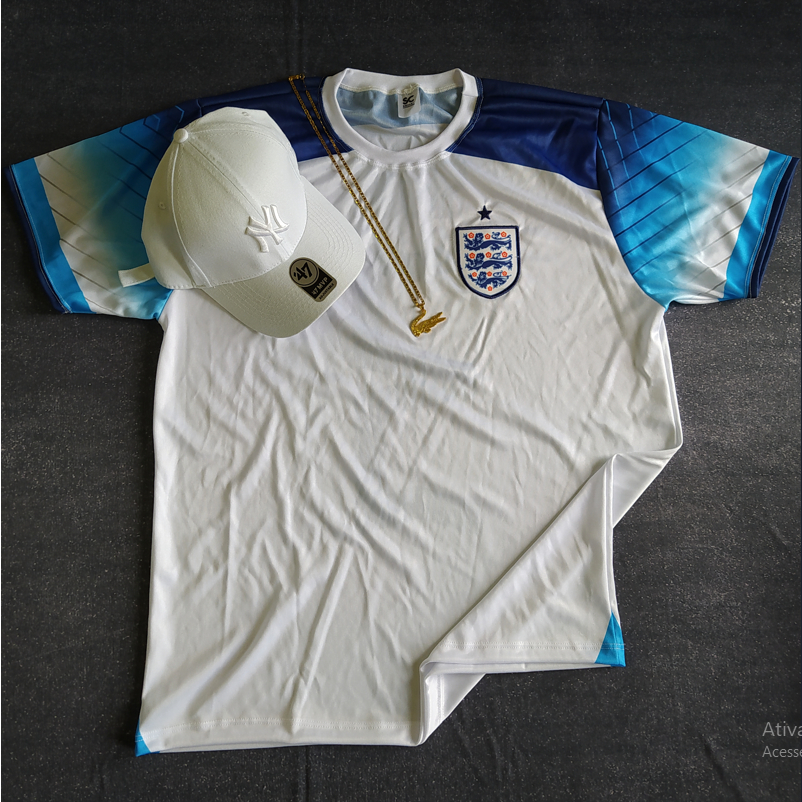 2023 2024 Camisa Camiseta Uniforme Inglaterra Branco Azul Nome