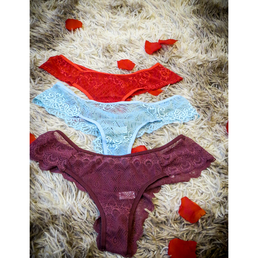 KIT 3 CALCINHAS DE RENDA FIO DENTAL LINGERIE MODA INTIMA FEMININA REVENDA Shopee Brasil