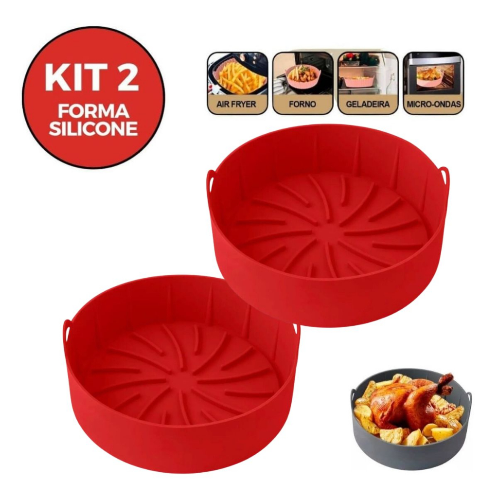 Kit 2 Forma De Silicone Air Fryer Assadeira Fritadeira Antiaderente