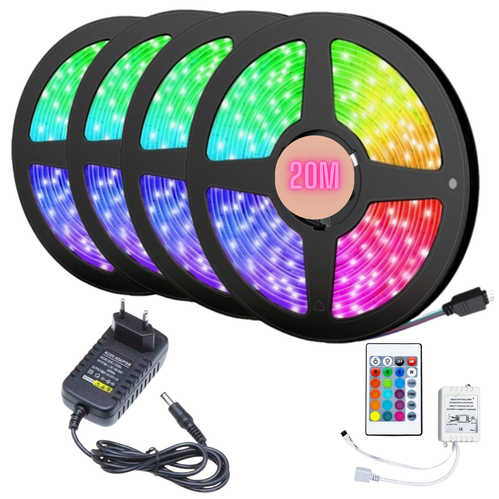 Fita Led Ultra Rgb Metros Controle Rolo Cores Colorida