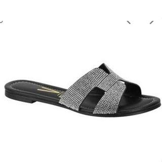 Chinelo Rasteirinha Feminino Slide Flat Preto Brilho Vizzano 6371 364