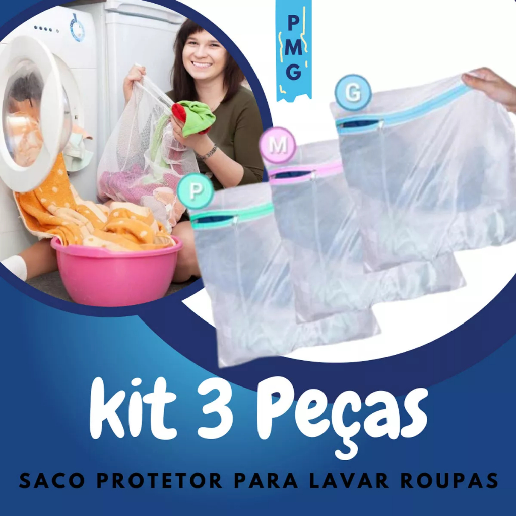 Kit Saco Protetor Lavar Roupas M Quina Ntima Delicada Lingerie Ziper