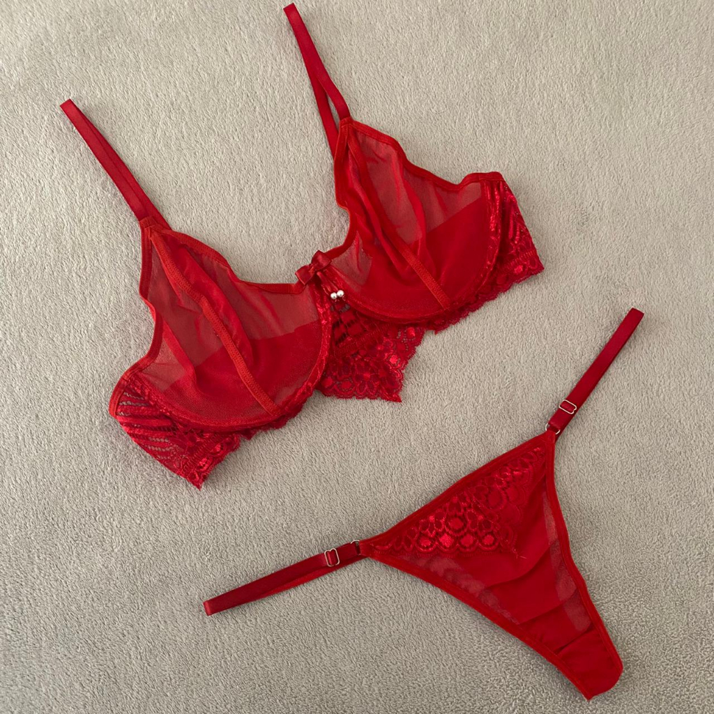 Lingerie Plus Size De Tule Transparente Aro Conjunto Calcinha Fio