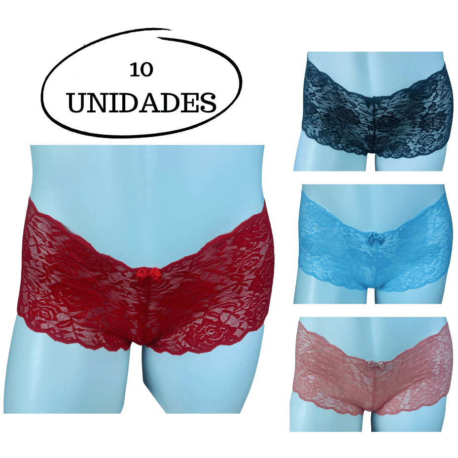 Kit Calcinha Calesson Shortinho De Renda Sexy Confort Vel Lingerie