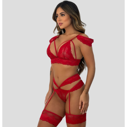 Conjunto Lingerie Ciganinha Perneira De Renda Sensual Shopee Brasil