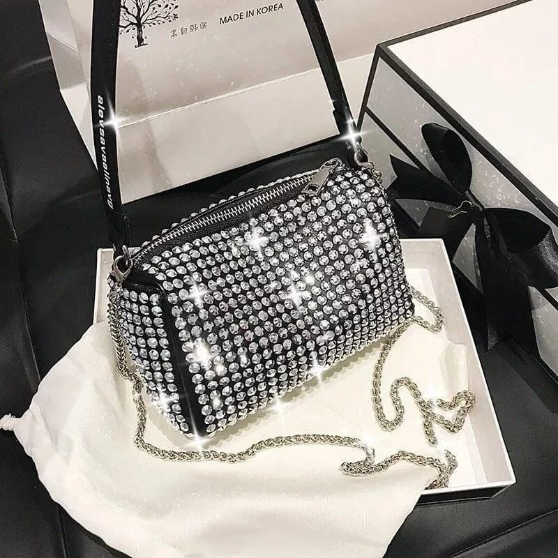 Bolsa Feminina Strass Brilho De Corrente Bolsinha Festas Shopee Brasil