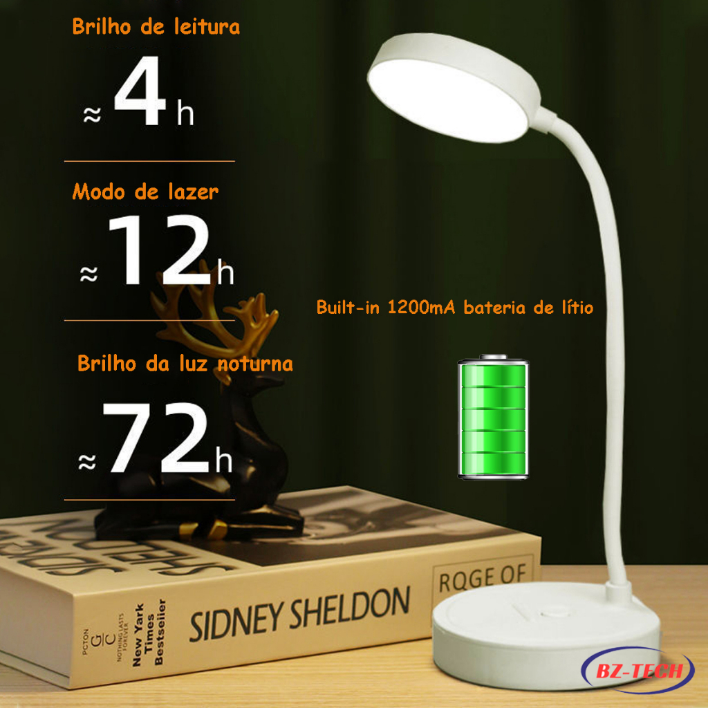 Lumin Ria Abajur De Mesa Led Luz Recarreg Vel Touch Haste Flex Vel