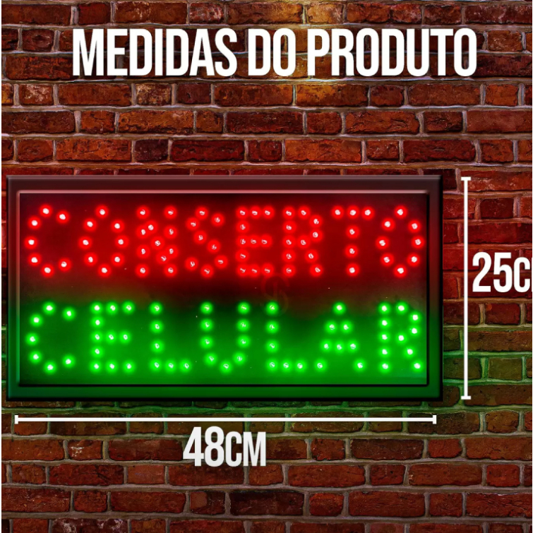 Placa Painel Letreiro Led Luminoso CONSERTO CELULAR 110v Shopee Brasil