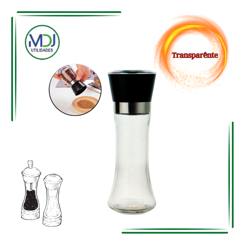 Moedor De Pimenta E Sal Especiarias Temperos Em Vidro Inox Shopee