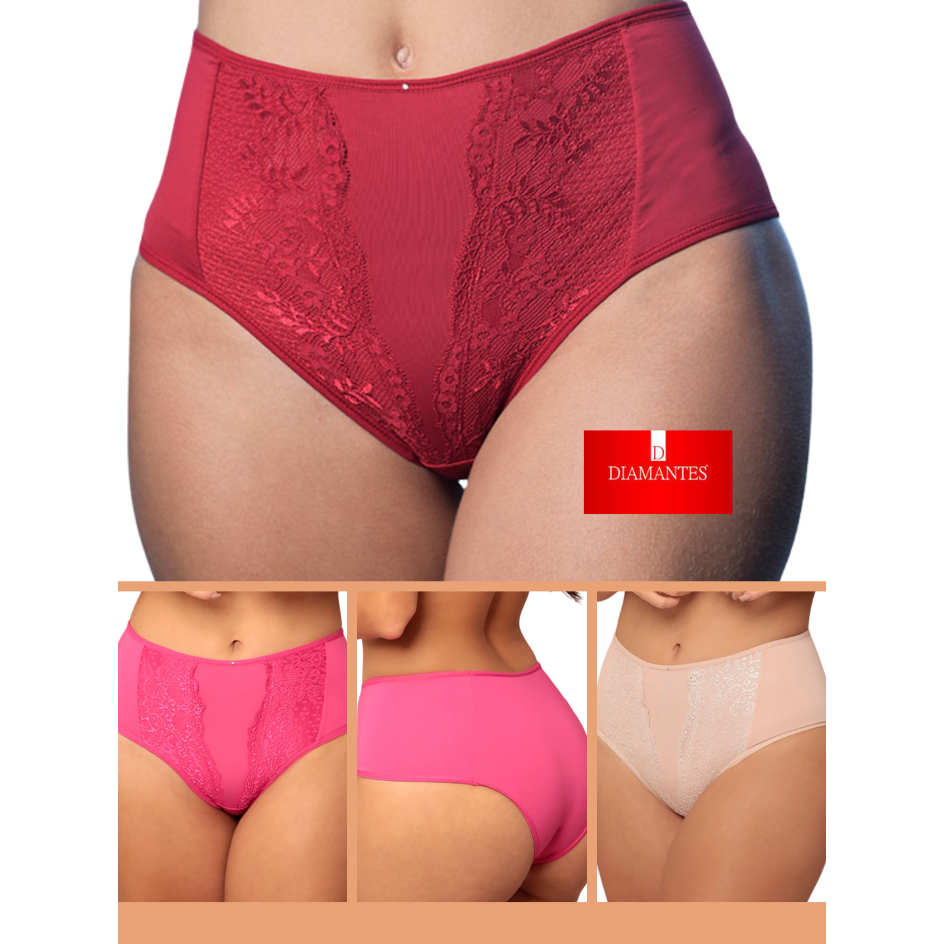 3 Calcinha Diamantes Lingerie Cintura Alta Kit Calcinha Feminina