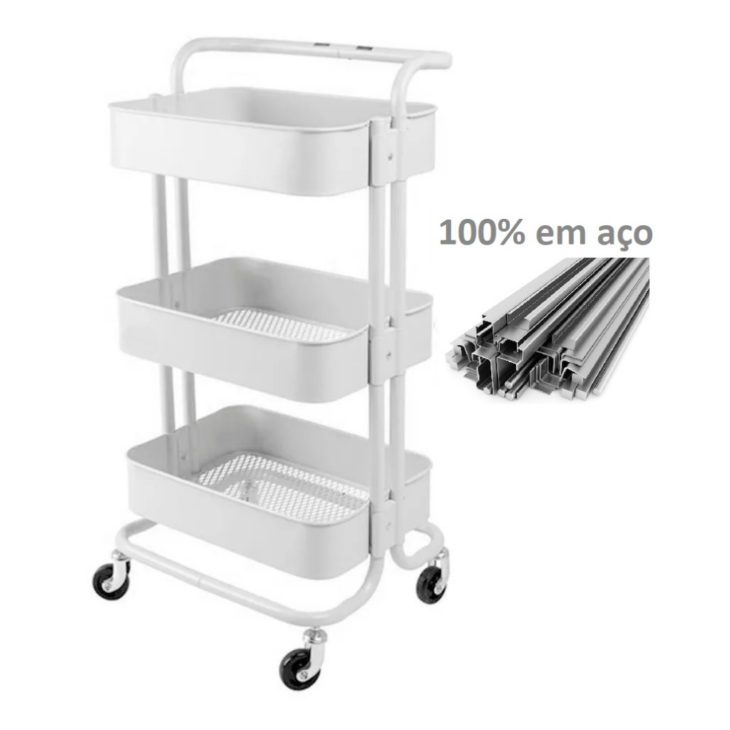 Carrinho Organizador Multiuso Prateleiras Branco Maxime Shopee Brasil