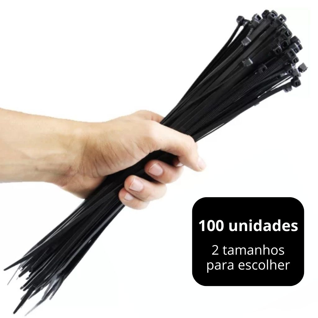 100 Cintas Plásticas Pacote Abraçadeira Nylon Enforca Gato Preto