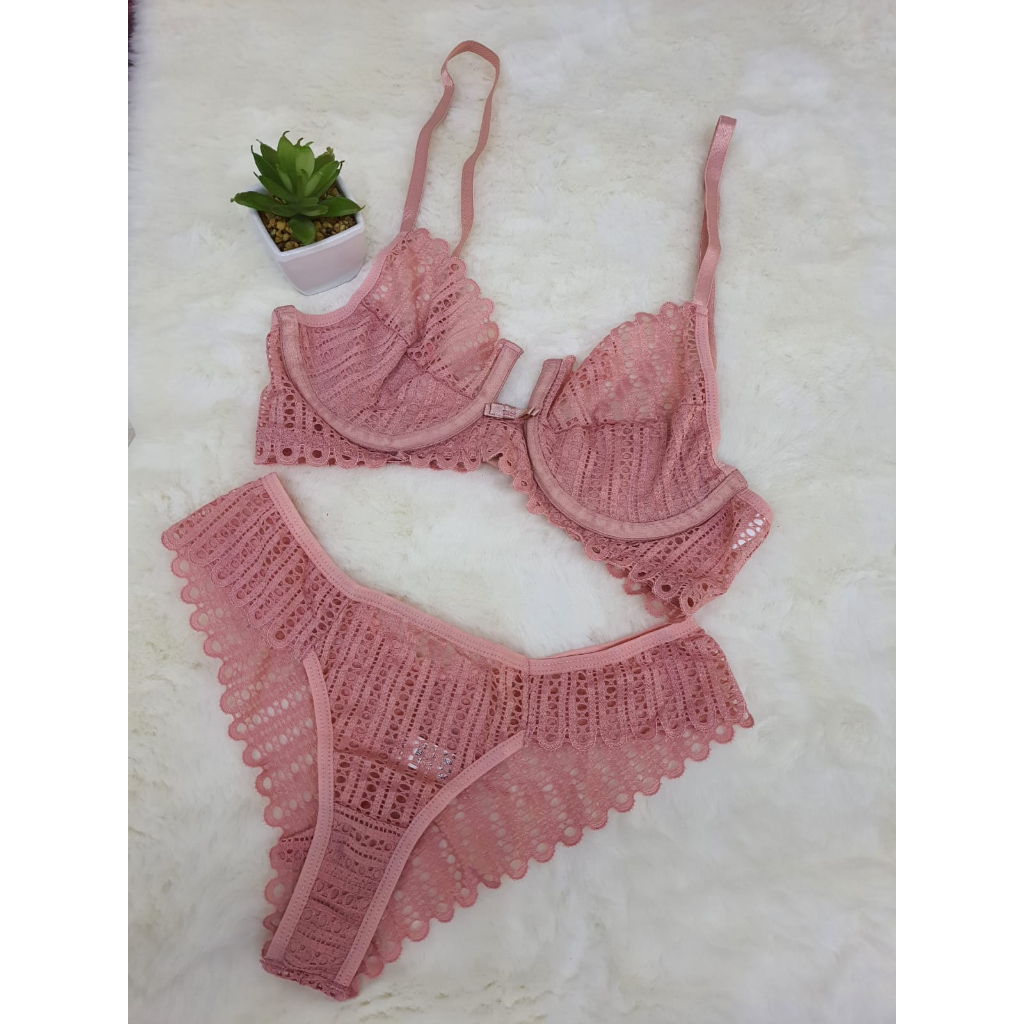 Conjunto Lingerie Calcinha E Suti De Renda Americano Shopee Brasil