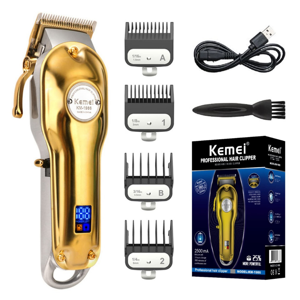 Maquina De Corte Dourada Kemei Cabelo E Barba Bivolt Rpm Sem