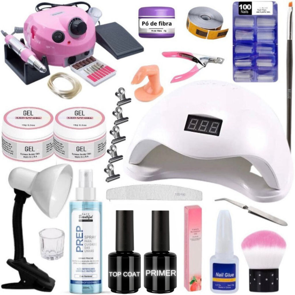 Kit Unhas Gel Completo Lixadeira Eletrica Motor Porquinho Cabine N