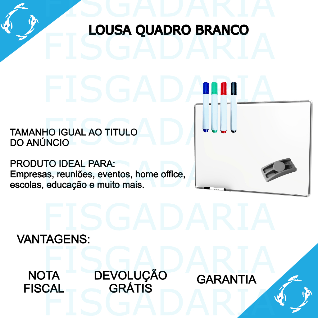 Lousa Branca Quadro Branco Caneta Apagador 80x60cm 4 Marcadores 1