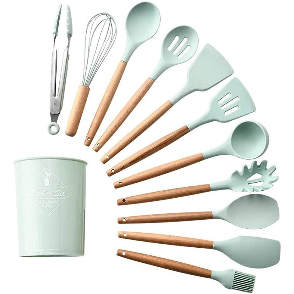 Jogo Kit C 12 Peças Utensílios De Cozinha Colheres Espatula Silicone